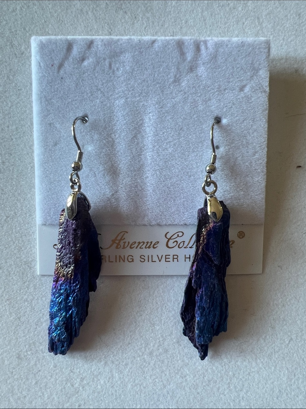 5th Avenue Blue and Purple Iridescent Raw genuine quartz Crystal Drop Earrings